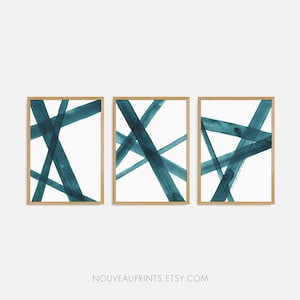 Printable Art Set, Abstract Wall Prints, Teal Wall Art, Printable Collection, Bedroom Print Set, Large Prints, Wall Decor, Brush Strokes Art