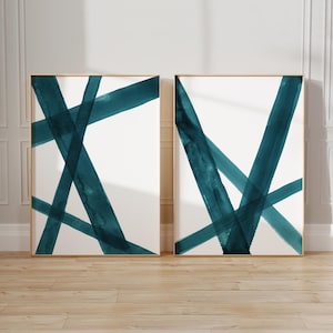 Set of 2 Teal Prints, Abstract Printable, Modern Minimal Prints, Emerald Wall Art, Printable Collection, Bedroom Print Set, 2 Large Prints