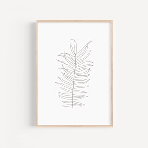 Hoja de helecho imprimible, Ilustración botánica de línea neutra, Impresión artística de hojas minimalistas, Póster botánico de arte lineal