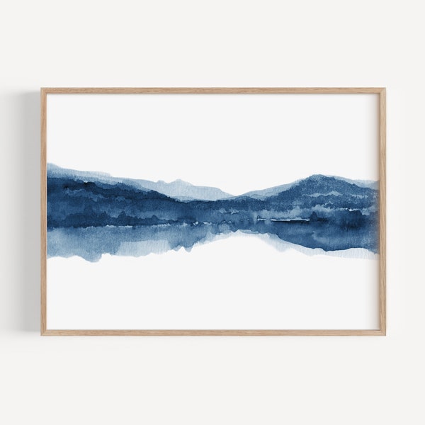 Watercolor Print, Dark Blue Wall Art, Minimal Wall Art, Printable Watercolor, Navy Blue Abstract Painting, Large Wall Art, Instant Download