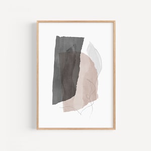Descarga instantánea cartel gris y beige, Cuadro decorativo de formas abstractas, Arte descargable de apartamento moderno