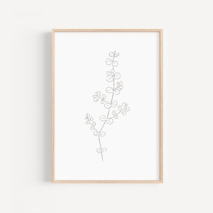 Dibujo bohemio de hojas, Arte imprimible de plantas lineales, Impresión minimalista neutra de hojas, Descarga digital de dibujo botánico
