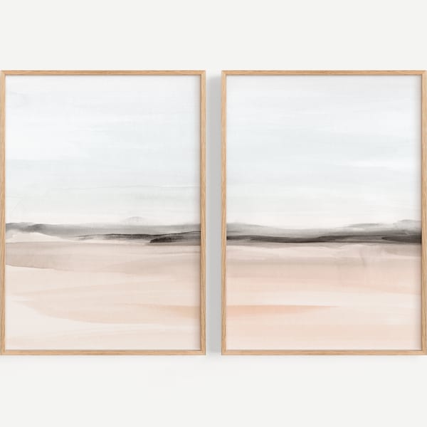 Ensemble de 2 impressions paysage abstrait, paysage minimaliste aux tons terre, ensemble de 2 d'art mural moderne, oeuvre d'art minimaliste de la ferme, ensemble imprimable de chambre à coucher