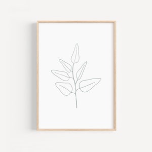 Arte imprimible planta de línea fina, Cuadro botánico de líneas, Cartel minimalista hojas, Dibujo botánico para sala de estar