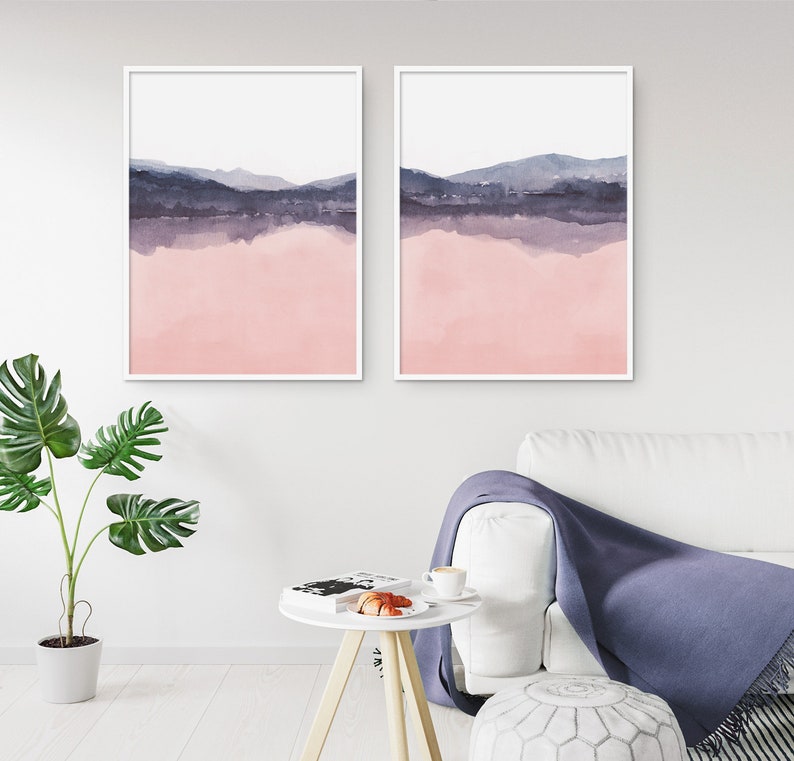 Printable Wall Art Blush Pink and Blue Art Abstract Wall Etsy