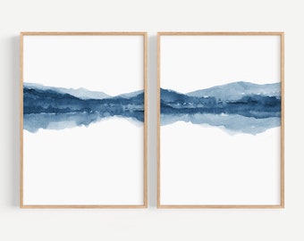 Set of 2 Prints, PRINTABLE Wall Art, Indigo Prints, Abstract Large Prints, Dark Blue Printable Art, Printable Collection, Bedroom Print Set