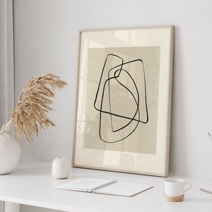 Printable scribble drawing, Aesthetic contemporary line artwork, Abstract line art in neutral colors, Simple minimal art for living room