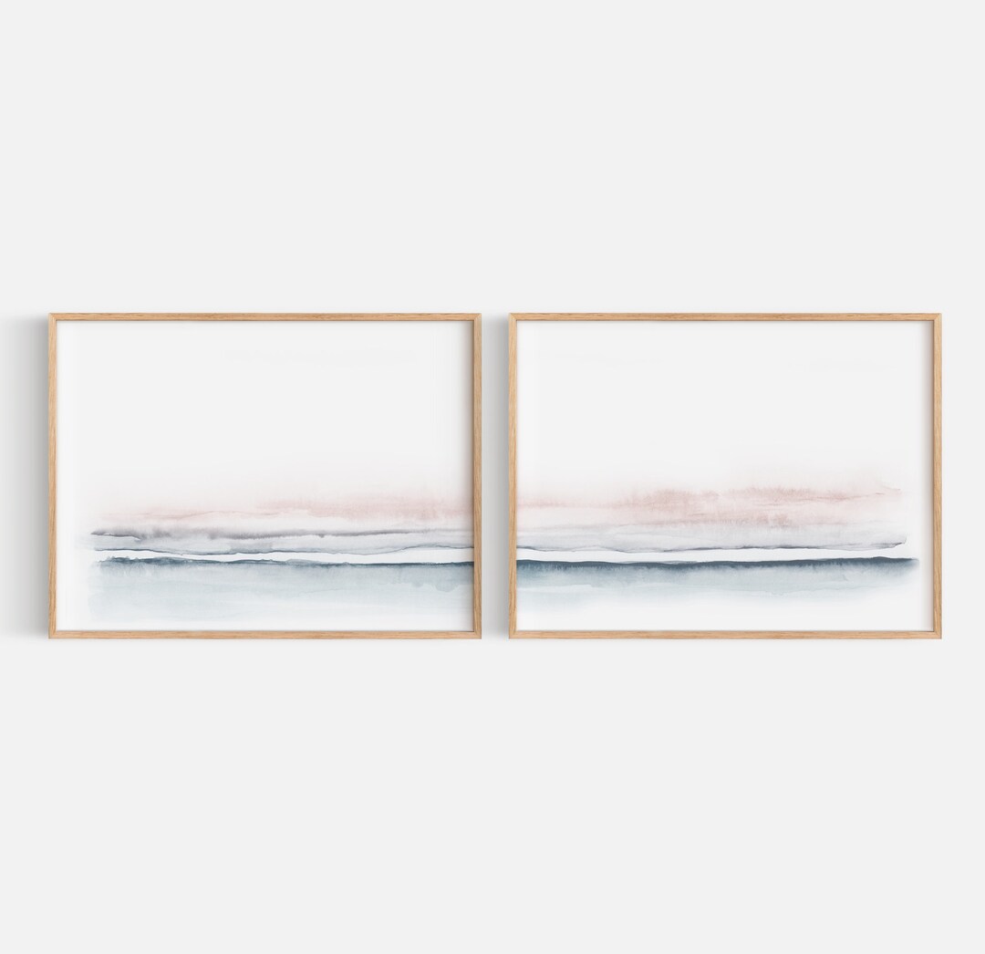 Set of 2 Prints, PRINTABLE Wall Art, Pink and Blue Abstract Landscape ...