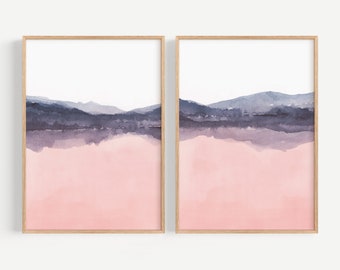 2 stampe paesaggistiche, 2 dipinti rosa e blu, arte astratta, collezione di 2 dipinti, paesaggio ad acquerello, paesaggio minimalista, 2 fogli scaricabili