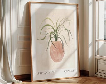 Bohemian Houseplant Poster, Potted Plant Digital Download, Earth Tones Botanical Print, Plant Mom Printable Wall Art, Large Plant Watercolor