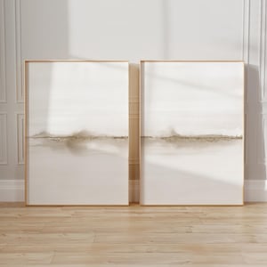 Lot de 2 oeuvres d&#39;art imprimables paysage beige, oeuvre d&#39;art murale côtière minimaliste de 2, impressions numériques apaisantes neutres pour chambre à coucher, oeuvre d&#39;art murale neutre