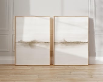Set of 2 Beige Landscape Printable Art, Minimalist Coastal Wall Art Set of 2, Neutral Calming Digital Prints for Bedroom, Neutral Wall Art