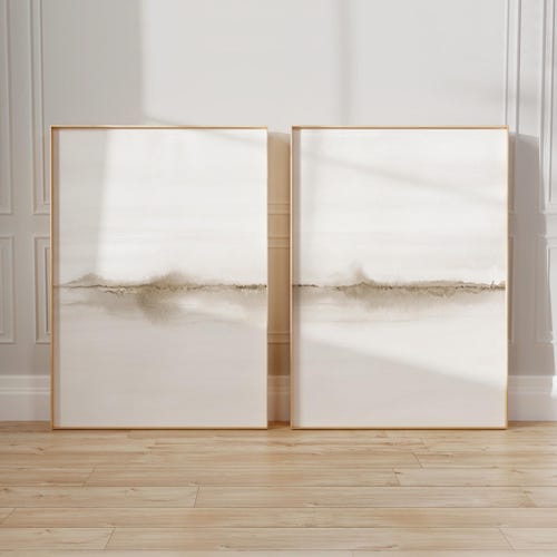 Lot de 2 oeuvres d'art imprimables paysage beige, oeuvre d'art murale côtière minimaliste, lot de 2, impressions numériques apaisantes neutres pour chambre à coucher, oeuvre d'art murale neutre