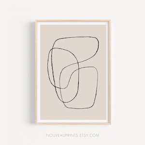 Line Drawing, Continuous Line Drawing, Line Art, Squiggles Print, Large Abstract, Minimalist Painting, Abstract Wall Decor, Neutral Colors
