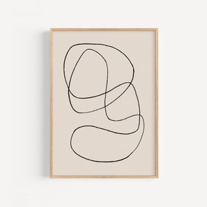 Neutral squiggly line print, Abstract scribble art, Beige and black line drawing digital download, Simple nordic line art print