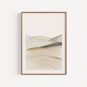 Paisaje nórdico abstracto imprimible, Cuadro DESCARGABLE beige y gris, Paisaje neutro de montañas, Arte de pared bohemio descargable