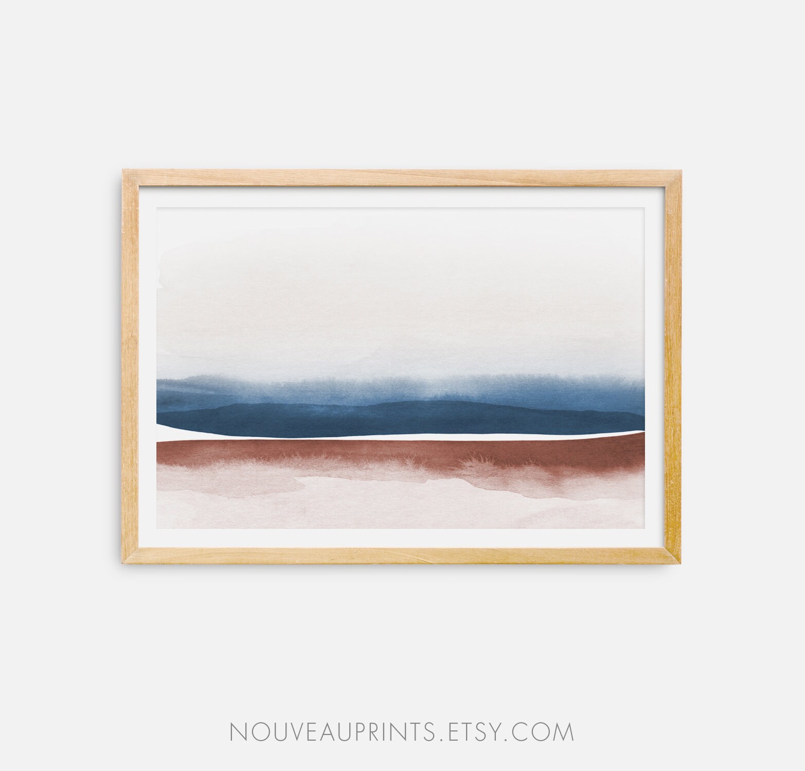 Abstract Watercolor Rust Navy Art Horizontal Wall Art | Etsy