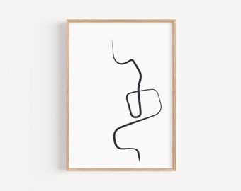 Minimalistic Line Art Print, Large Modern Line Drawing, Nordic Abstract Line Prints, Squiggle Line Print, Black and White Abstract Line Art