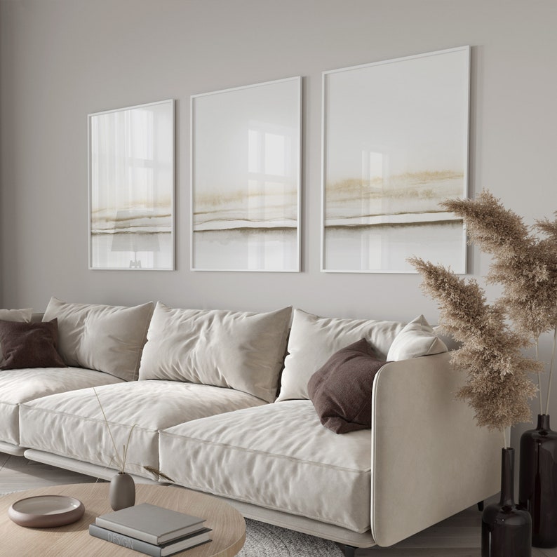 Neutral Abstract Coastal Art Set of 3 Prints, Minimalist Beige ...