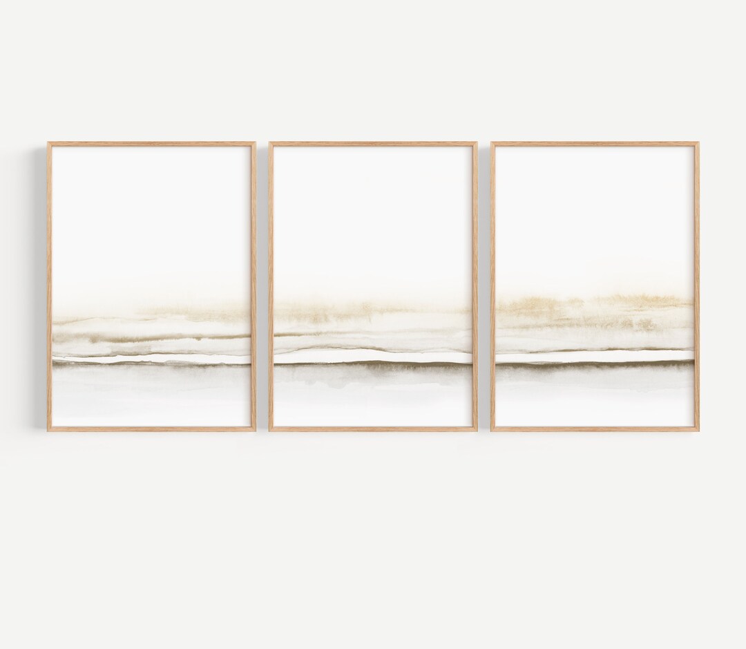 Neutral Abstract Coastal Art Set of 3 Prints, Minimalist Beige ...
