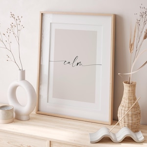 Calm Print, Minimalist Typography Poster, Relaxing Prints Digital Download, Neutral Bedroom Wall Print, Modern Quote Print, Beige Home Decor