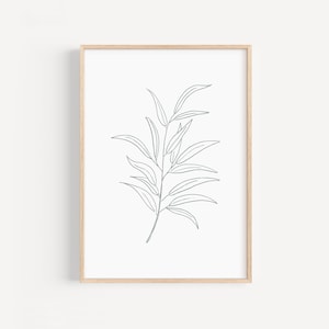 Impresión botánica de líneas minimalista, Arte lineal de hojas imprimible, Cartel moderno dibujo de hojas, Arte de líneas verde para comedor