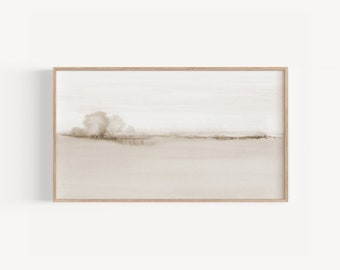ベージュの水彩画テレビアートのダウンロード、テレビ用のミニマリスト風景画、Samsungフレームテレビアートベージュの抽象画、フレームテレビアート風景画