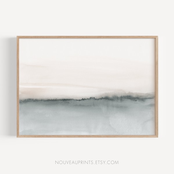 Minimalist Watercolor, Horizontal Wall Art, Printable Watercolour, Neutral Watercolor Landscape, Abstract Painting, Instant Download