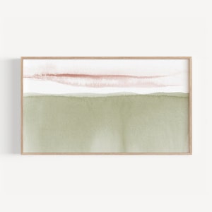 Paisaje acuarela verde para TV Samsung, Pintura campo abstracto descargable, Cuadro moderno para Samsung TV, Arte 4K para fondo televisión