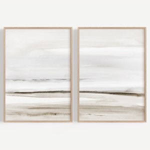 Beige And Grey Watercolor Set of 2, Neutral Landscape Abstract Print, Beige Watercolor Seascape, Printable Wall Art, Bedroom Wall Decor