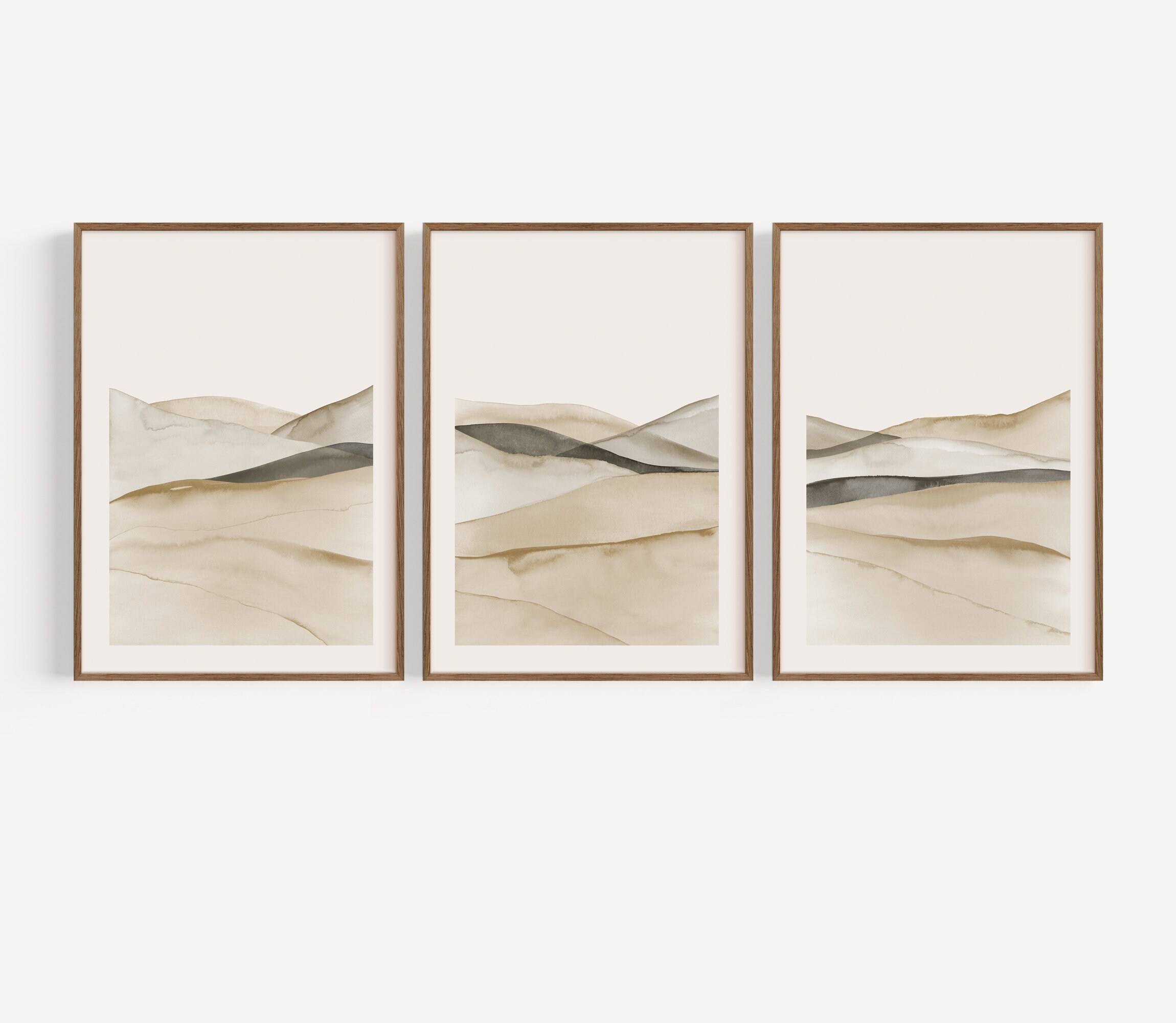 Nordic Mountains Print Set, Set of 3 Neutral Watercolors, Large ...
