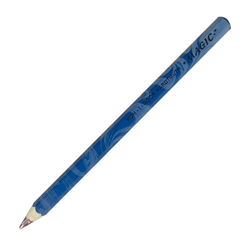 May include: A blue pencil with a marbled pattern and the text "KOH-I-NOOR HARDTMUTH *MAGIC*" printed on it.
