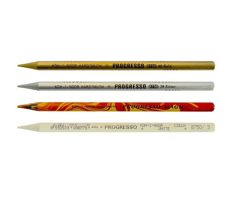 Woodless Colored Pencil Koh-I-Noor Progresso 8750 8775 Gold Silver Magic White Drawing Coloring Sketching image 1