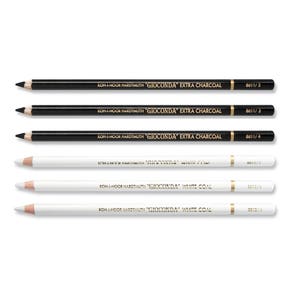 Pencil Set Koh-I-Noor Gioconda 8811 8812 Graditional Extra Charcoal Whitecoal White Coal Artist Art Wooden 3Pcs