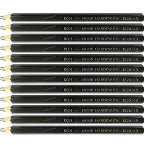 May include: A set of 12 black pencils with gold lettering. Each pencil is labeled "KOH-I-NOOR HARDTMUTH 1820/4B".