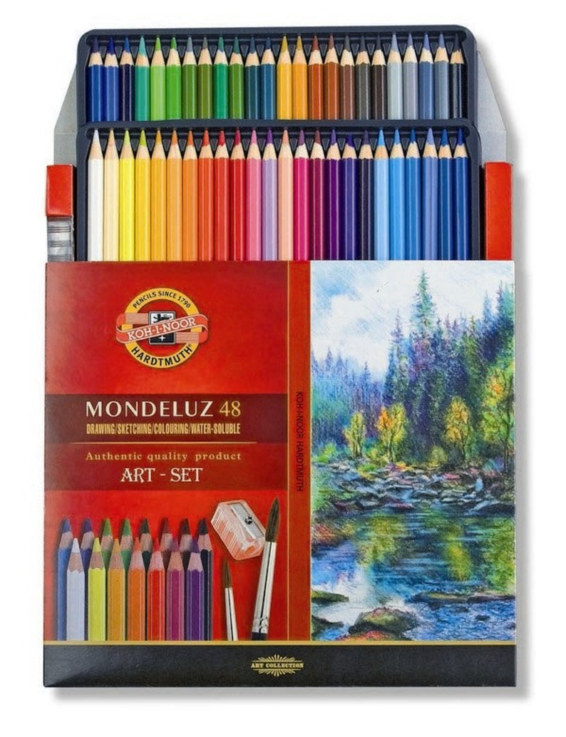 Watercolor Pencils Set Koh-I-Noor Mondeluz 3714 Colored Crayon Aquarell Water Soluble 48 pencils