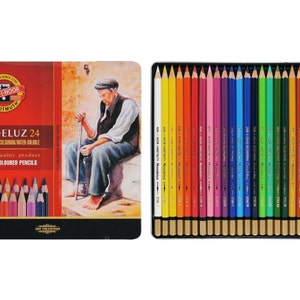 Watercolor Colored Pencil Set Koh-I-Noor Mondeluz 3727 3726 In Metal Case Water Soluble Aquarell Artist Drawing Coloring 24 pencils