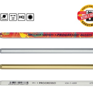 Woodless Colored Pencil Koh-I-Noor Progresso 8750 8775 Gold Silver Magic White Drawing Coloring Sketching image 2
