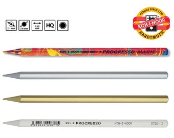 Crayon de couleur sans bois Koh-I-Noor Progresso 8750 8775 or argent blanc magique dessin coloriage croquis