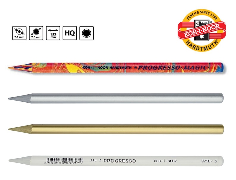 Woodless Colored Pencil Koh-I-Noor Progresso 8750 8775 Gold Silver Magic White Drawing Coloring Sketching image 2