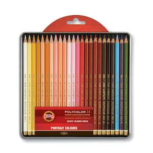 Ensemble de crayons de couleur polychrome Koh-I-Noor 3822 3824 dans un étui en métal de haute qualité gris-brun portrait paysage ligne pour dessin d'artiste