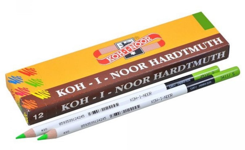 Dry Highlighter Colored Pencil Set Koh-I-Noor 3411 3415 Marker Neon Cryon Pink Red Green Blue Yellow Orange Text Highlighting Drawing image 3