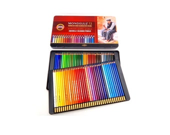 Ensemble de crayons de couleur aquarelle Koh-I-Noor Mondeluz 3727 3726 dans un étui en métal hydrosoluble Aquarell artiste dessin à colorier