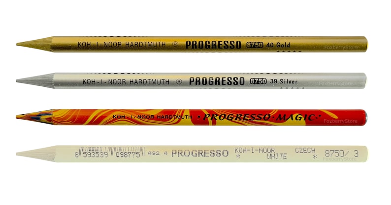 Woodless Colored Pencil Koh-I-Noor Progresso 8750 8775 Gold Silver Magic White Drawing Coloring Sketching image 7