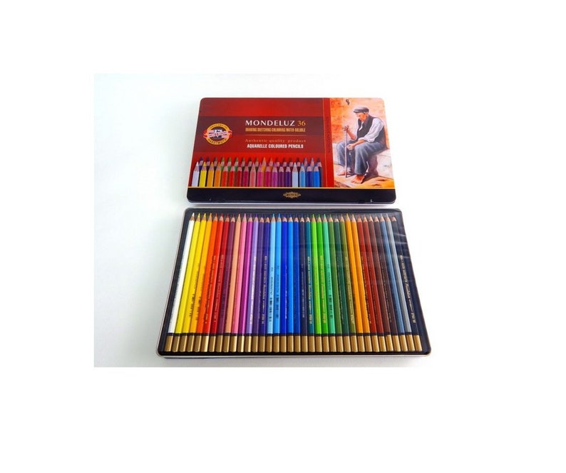 Watercolor Colored Pencil Set Koh-I-Noor Mondeluz 3727 3726 In Metal Case Water Soluble Aquarell Artist Drawing Coloring 36 pencils