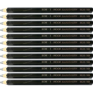 May include: A pack of twelve black pencils with gold lettering. The pencils are labeled "KOH-I-NOOR HARDTMUTH 1820/HB".