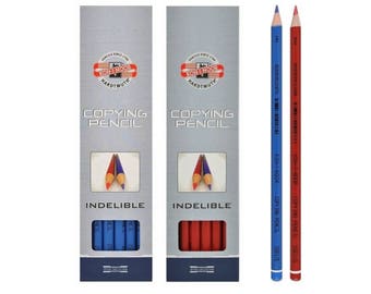 Indelible Copying Ink Pencil Red Blue Koh-I-Noor 1561 Wet Copy