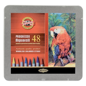 Aquarel pastelpotlood houtloze kleurenset Koh-I-Noor Progresso 8786 8785 8784 Water aquarell Nieuw krijtstiften Art Artist in metalen etui