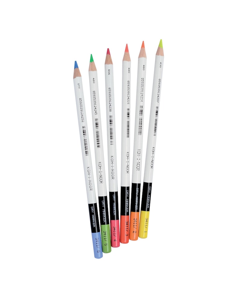 Dry Highlighter Colored Pencil Set Koh-I-Noor 3411 3415 Marker Neon Cryon Pink Red Green Blue Yellow Orange Text Highlighting Drawing image 1
