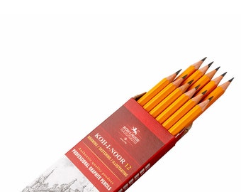 Professional Graphite Pencils Koh-I-Noor 1500 Pack of 12 Yellow 8B-10H